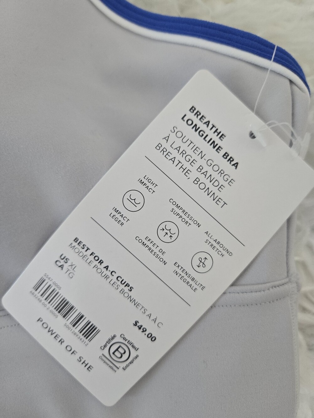 Athleta Breathe Longline Piping Bra designed for A–C cups. Color Galactic Grey. - Picture 7 of 7